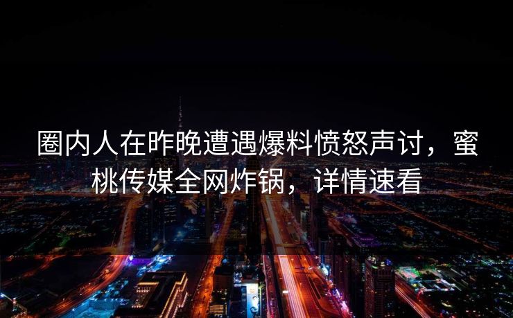 圈内人在昨晚遭遇爆料愤怒声讨，蜜桃传媒全网炸锅，详情速看