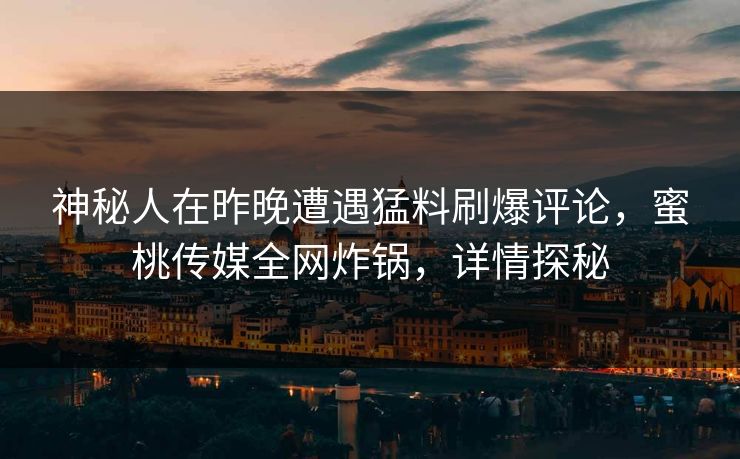 神秘人在昨晚遭遇猛料刷爆评论，蜜桃传媒全网炸锅，详情探秘