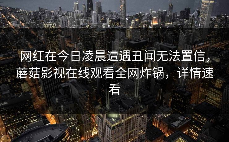 网红在今日凌晨遭遇丑闻无法置信，蘑菇影视在线观看全网炸锅，详情速看