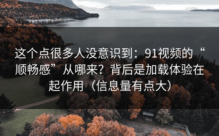 这个点很多人没意识到：91视频的“顺畅感”从哪来？背后是加载体验在起作用（信息量有点大）