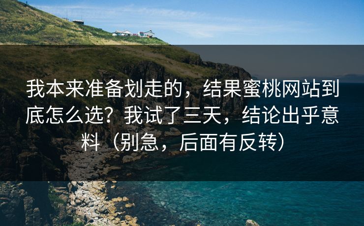 我本来准备划走的，结果蜜桃网站到底怎么选？我试了三天，结论出乎意料（别急，后面有反转）
