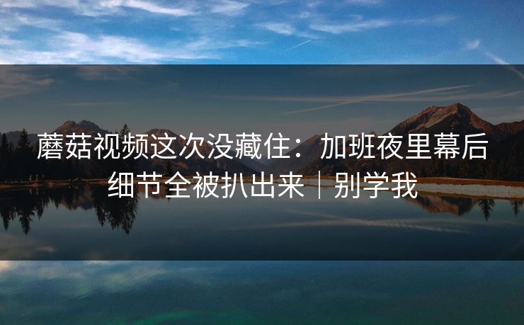 蘑菇视频这次没藏住：加班夜里幕后细节全被扒出来｜别学我